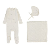 Lilette Printed Pointelle  Layette Set - Cream/Blue Crown