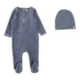 Lilette Velour Forest Graphic Footie And Hat - Slate