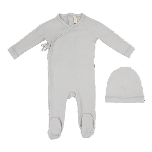 Lilette Classic Brushed Cotton Wrapover Footie And Hat - Pale Blue