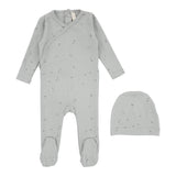 Lilette Printed Wrapover Footie & Beanie Set - Clover Dusty Blue