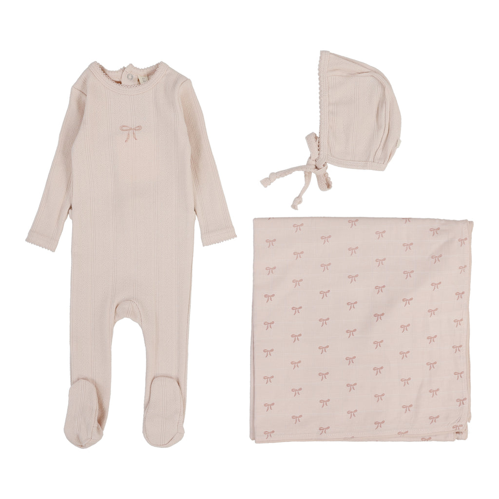 Lilette Pointelle Graphic Layette Set - Soft Pink Bow