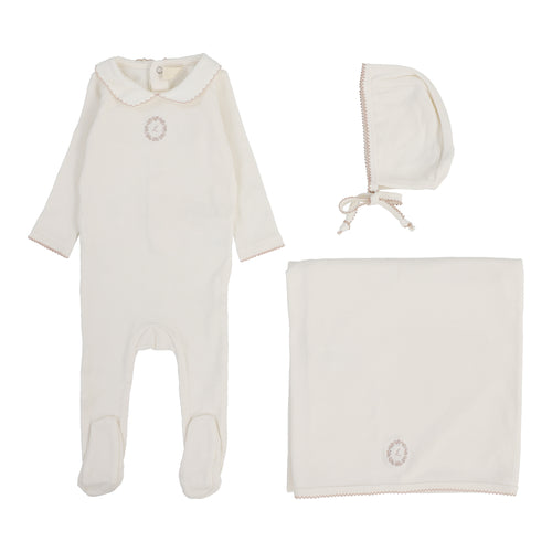 Lilette Emblem Embroidered Layette Set - Cream/Pink