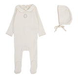 Lilette Emblem Embroidered Footie and Hat - Cream/Pink