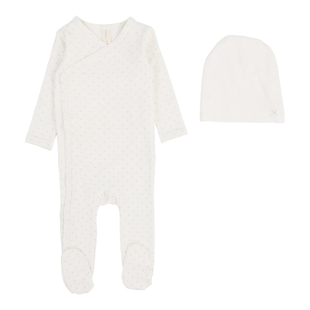 Lilette Take Me Home X Print Footie And Hat - Cream/Blue