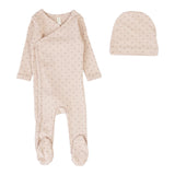 Lilette Diamond Dot Footie And Hat - Dusty Pink