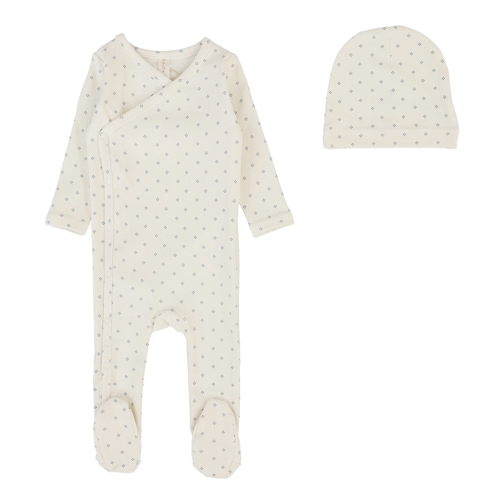 Lilette Diamond Dot Footie And Hat - Cream/Slate