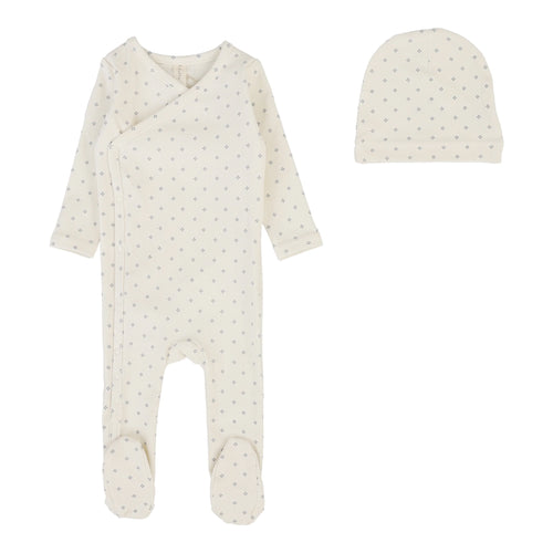 Lilette Diamond Dot Footie And Hat - Cream/Slate