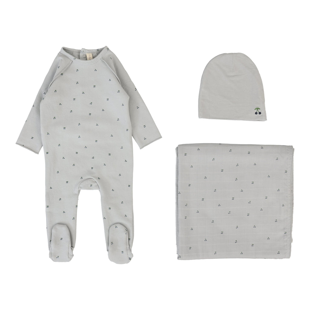 Lilette Cherry Print Layette Set - Pale Blue