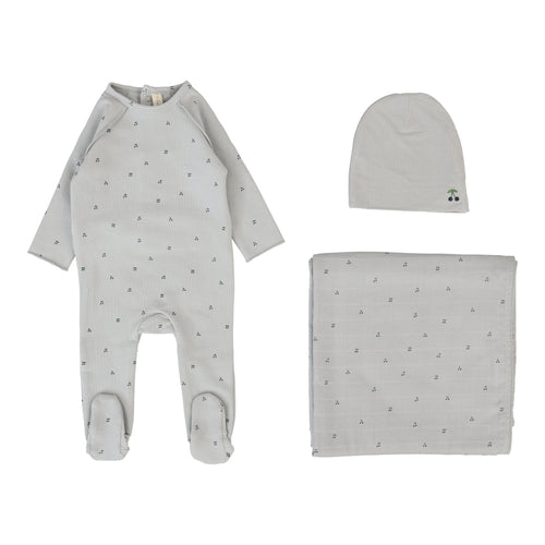 Lilette Cherry Print Layette Set - Pale Blue