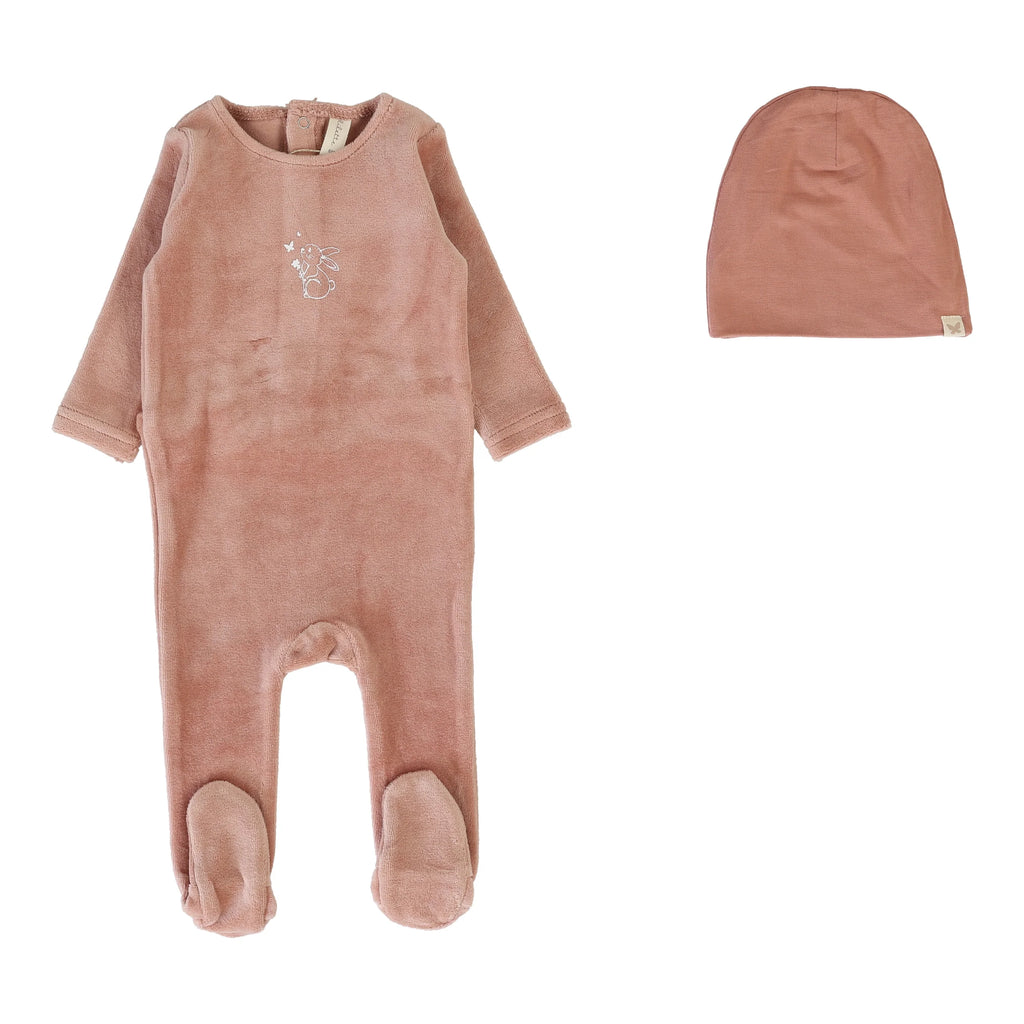 Lilette Velour Forest Graphic Footie And Hat - Deep Pink