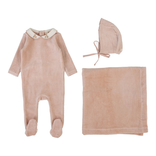 Lilette Velour Collar Layette Set - Dusty Pink