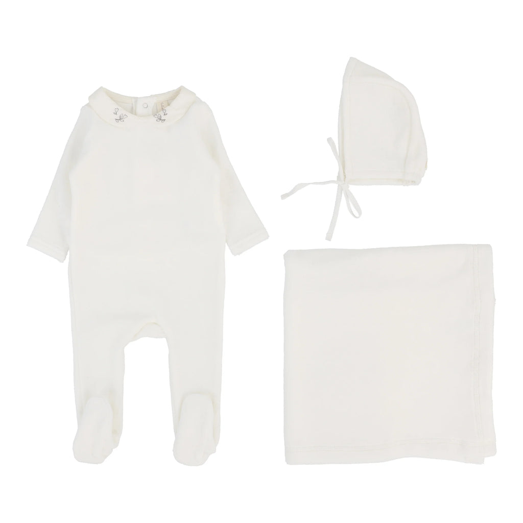 Lilette Velour Collar Layette Set - Cream/Oat