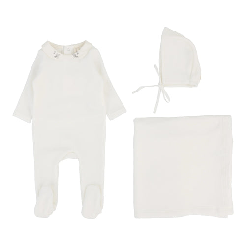 Lilette Velour Collar Layette Set - Cream/Oat
