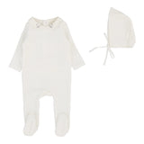 Lilette Velour Collar Footie And Hat -  Cream/Oat
