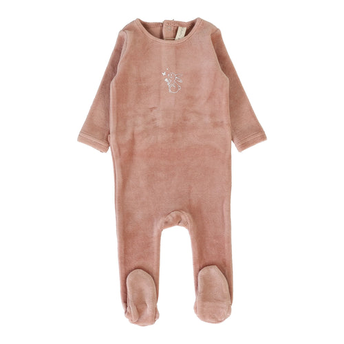 Lilette Velour Forest Graphic Footie - Deep Pink