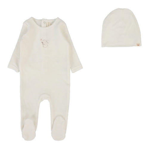 Lilette Velour Forest Graphic Footie And Hat - Winter White/Pink