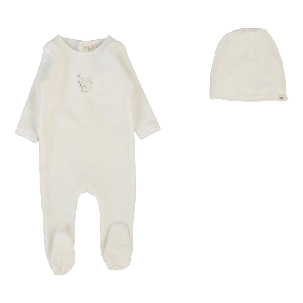 Lilette Velour Forest Graphic Footie And Hat - Winter White/Oat