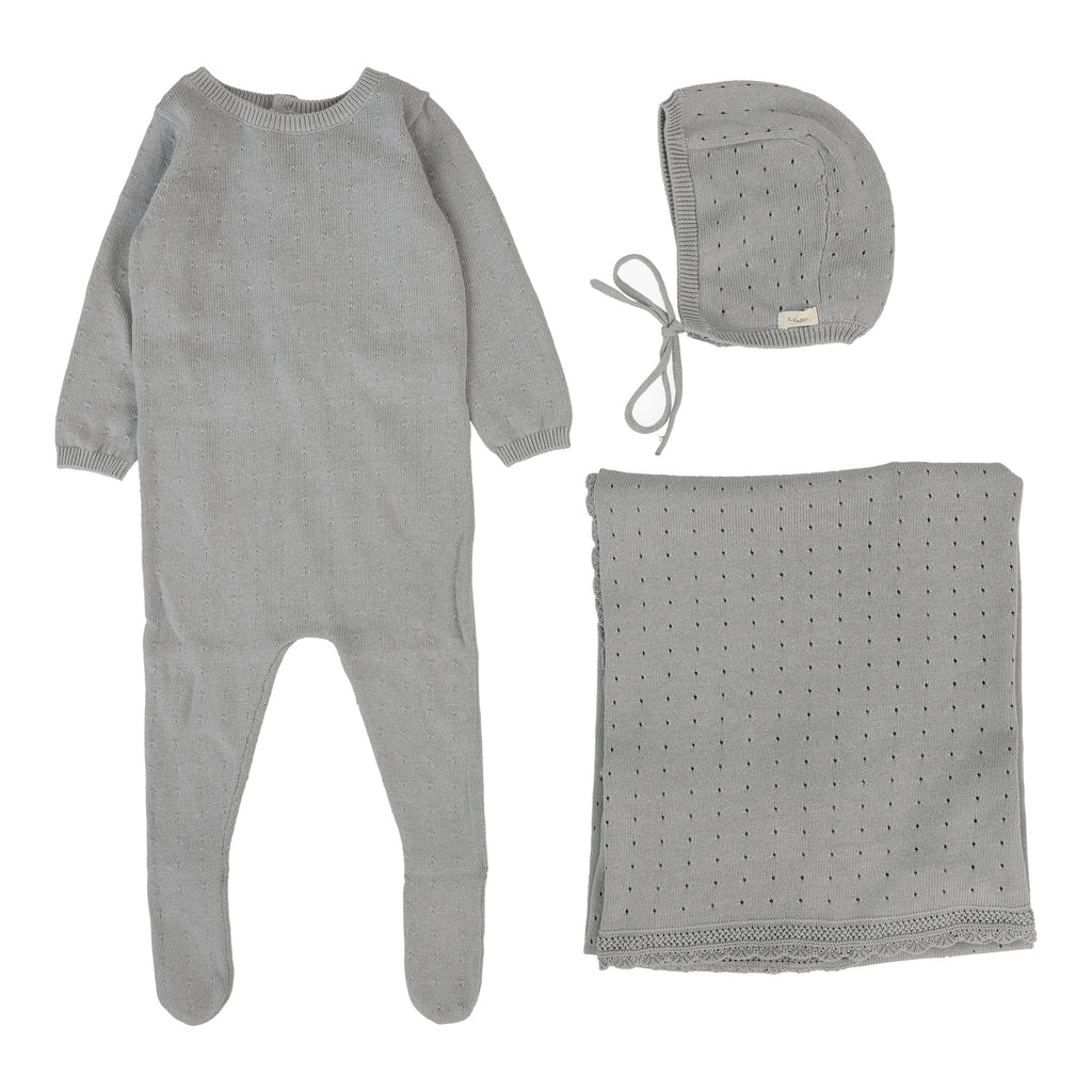 Lilette Dotty Knit Layette Set - Light Blue
