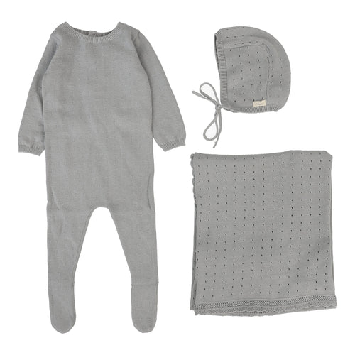 Lilette Dotty Knit Layette Set - Light Blue