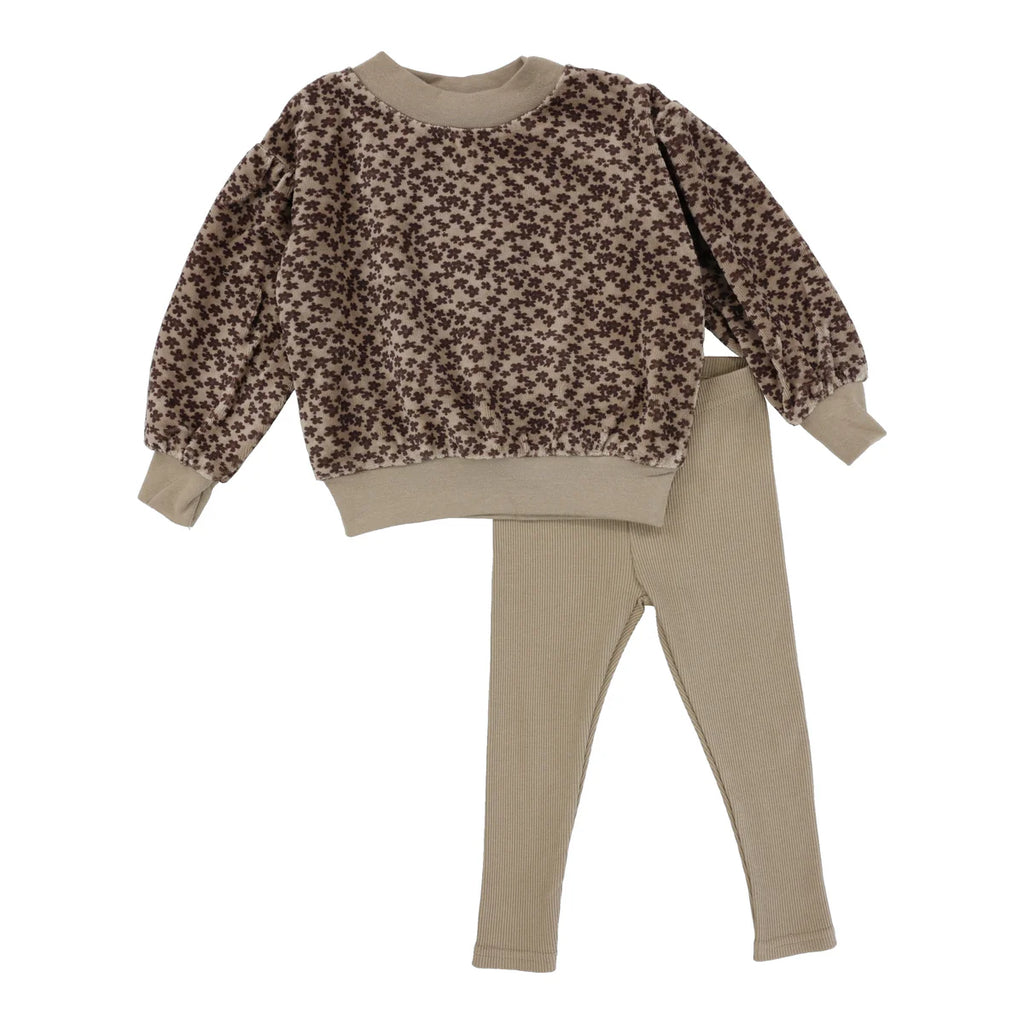 Lil Legs Velour Girls Set - Taupe Floral