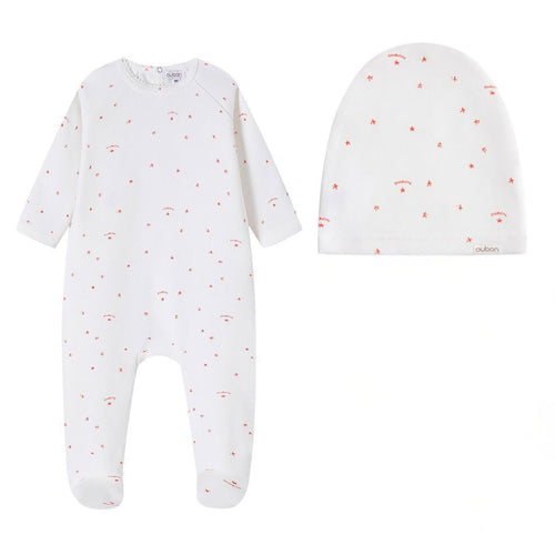 Oubon Logo And Star Print Footie And Hat - Pink