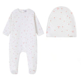 Oubon Logo And Star Print Footie And Hat - Pink
