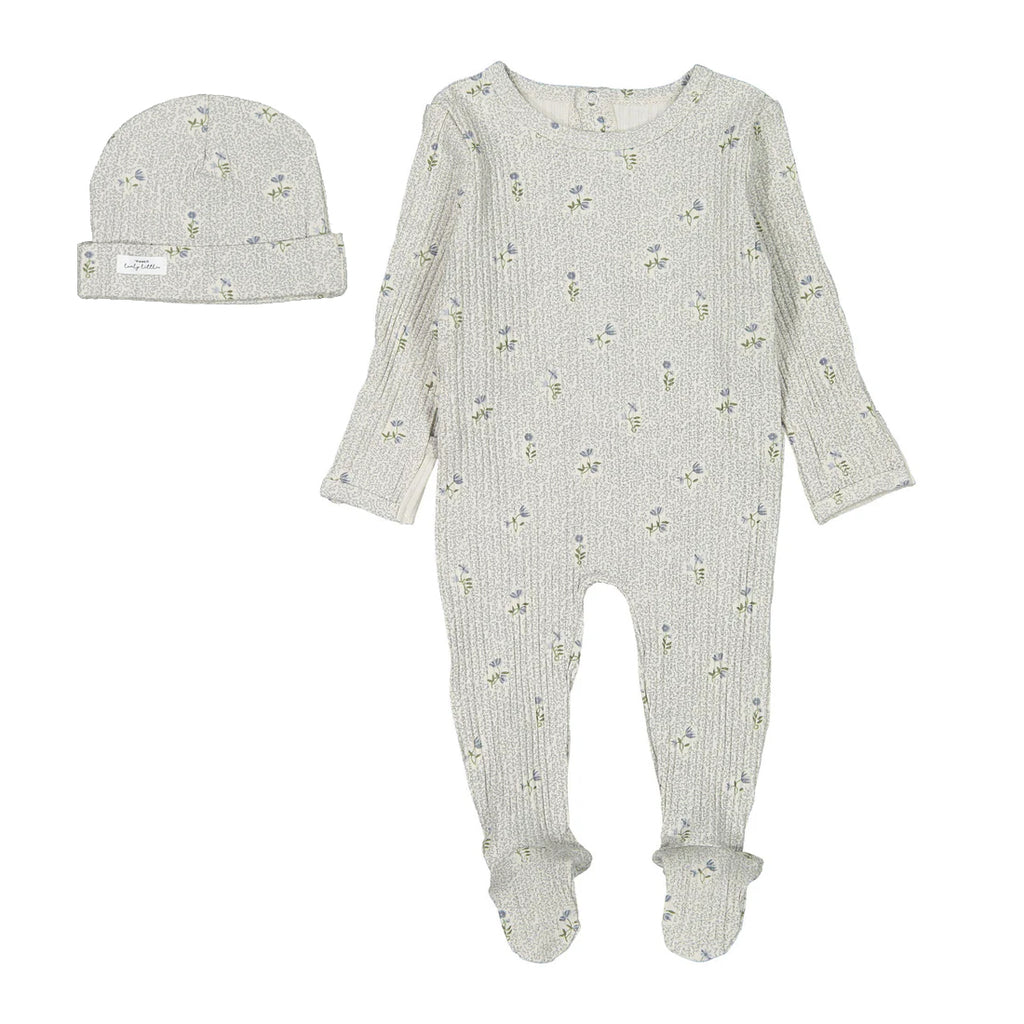 Lovely Littles - Printed Romper and Hat Set - Dahlia Blue