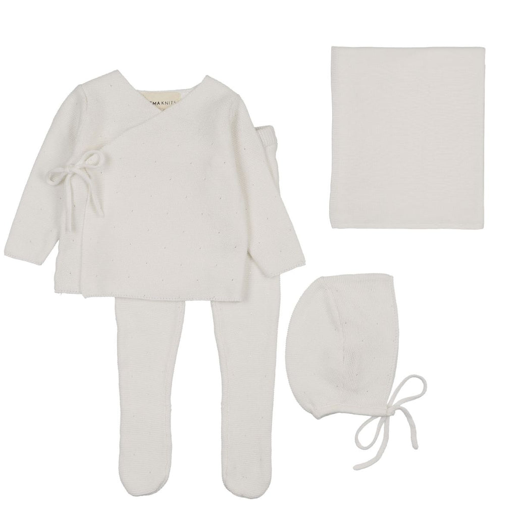 Mema Knits Knitted Bris Set And Blanket - Winter White