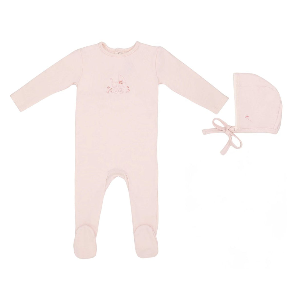 Mini Label Girls Embroidered Carriage Footie And Hat