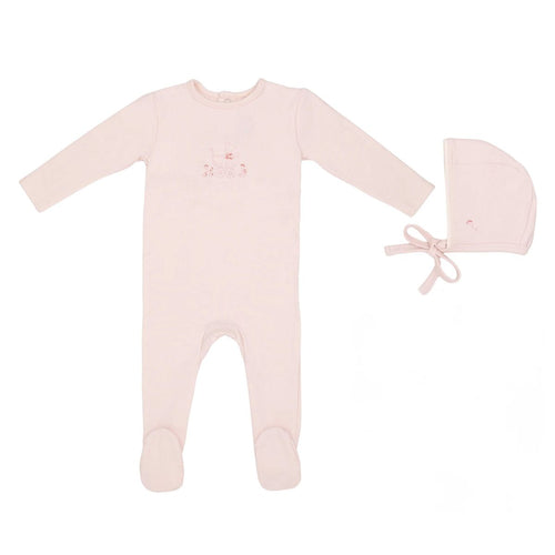 Mini Label Girls Embroidered Carriage Footie And Hat