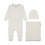 Mema Knits Polka Dot 3PC Set - Marshmallow/Blue