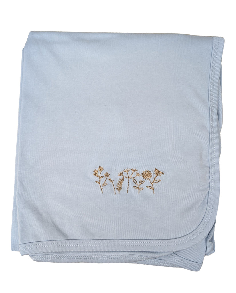 Bonjoy Embroidered Leaf Blanket - Light Blue