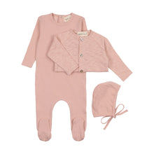 Load image into Gallery viewer, Mema Pointelle Footie Slub Cardigan &amp; Beanie - Mauve