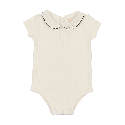 Lilette Edged Collar Onesie - Winter White/Navy