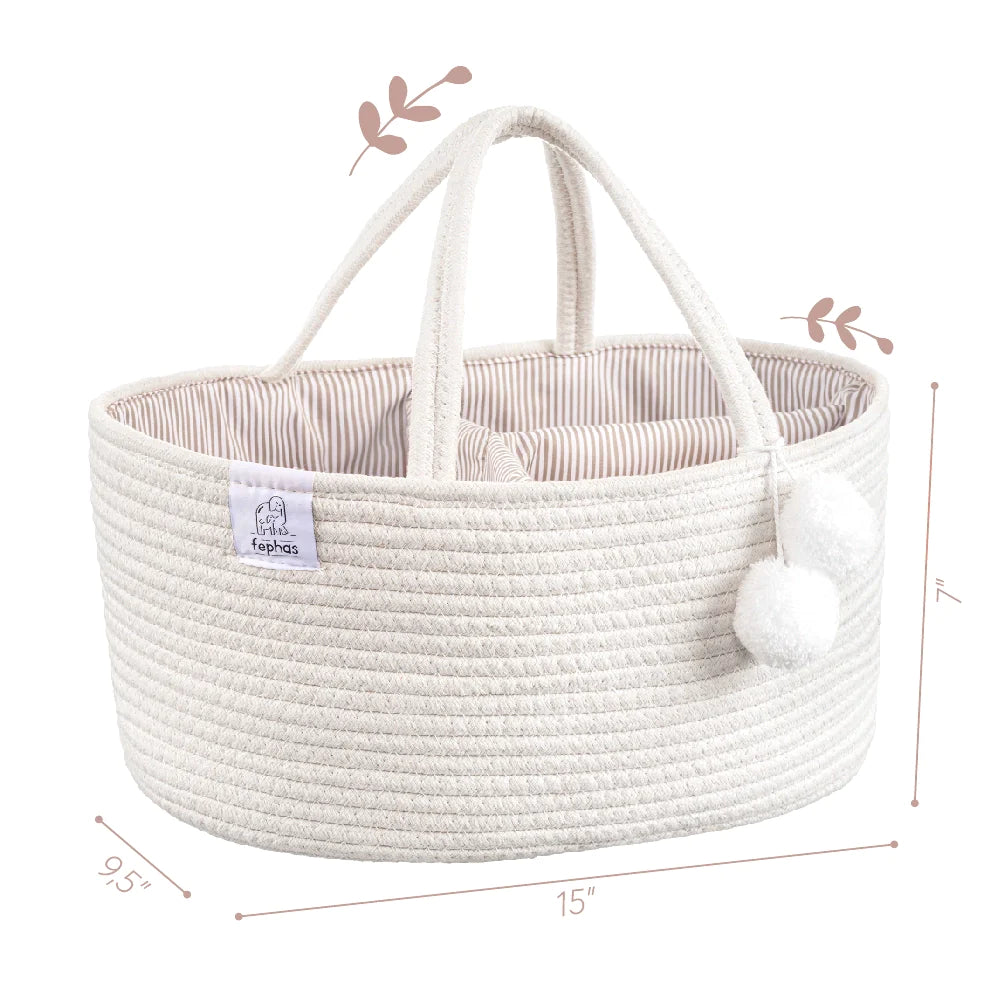 Fephas Cotton Rope Diaper Caddy - Off-white