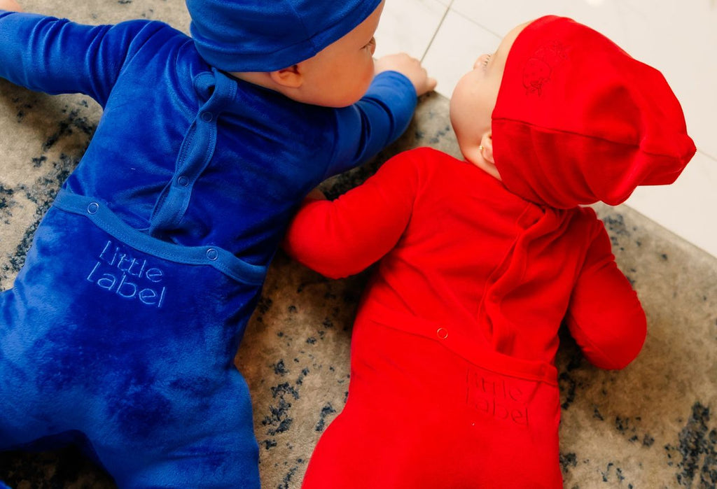 Little Label Velour Embroidered Footie & Hat Set - Girls - Red