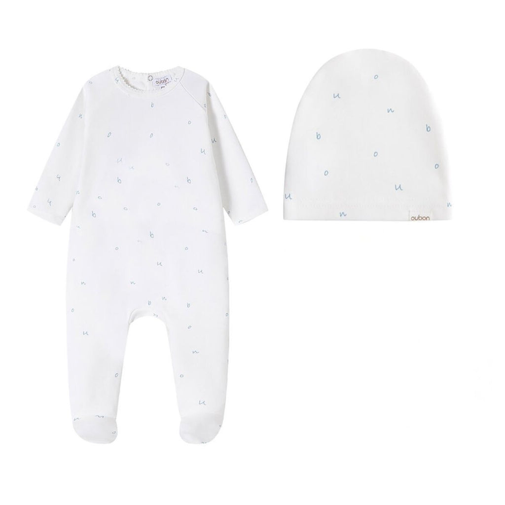 Oubon Logo Letter Print Footie And Hat - Blue
