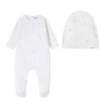 Oubon Logo Letter Print Footie And Hat - Blue