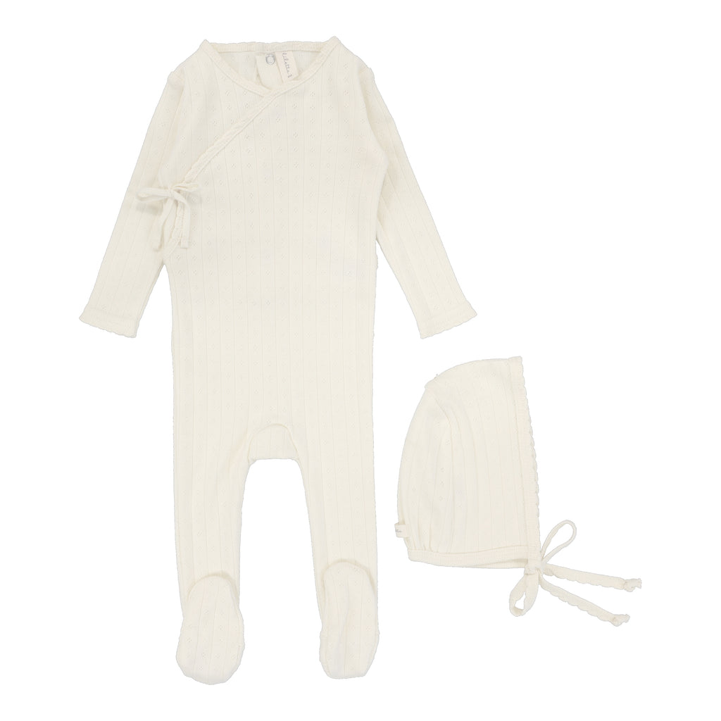 Lilette Fine Pointelle Footie & Beanie Set - Cream