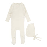 Lilette Fine Pointelle Footie & Beanie Set - Cream