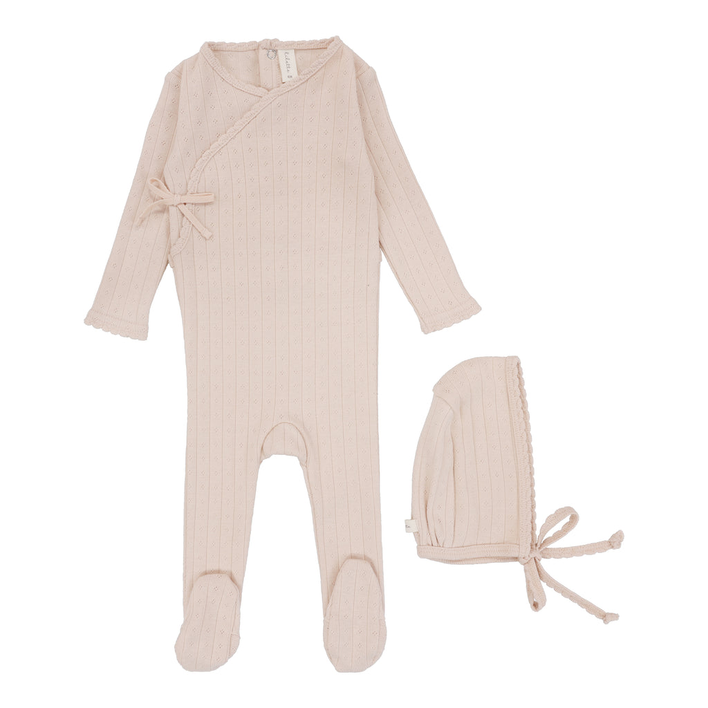 Lilette Fine Pointelle Footie & Beanie Set - Pale Pink