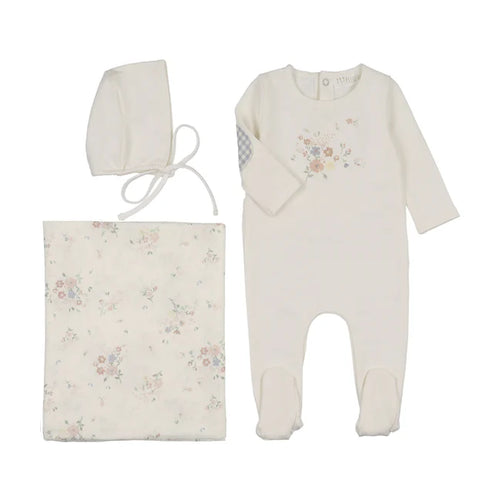 Peluche Floral Gingham Elbow Patch Layette Set - Blue