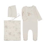 Peluche Floral Gingham Elbow Patch Layette Set - Pink