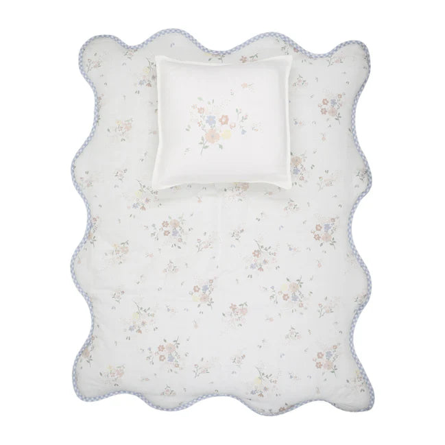 Peluche Floral Bamboo Filled Blanket + Pillow - Blue