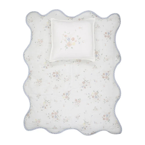 Peluche Floral Bamboo Filled Blanket + Pillow - Blue