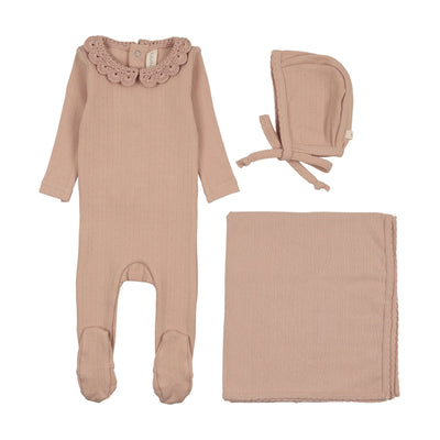 Lilette Crochet Collar Layette Set - Dusty Pink