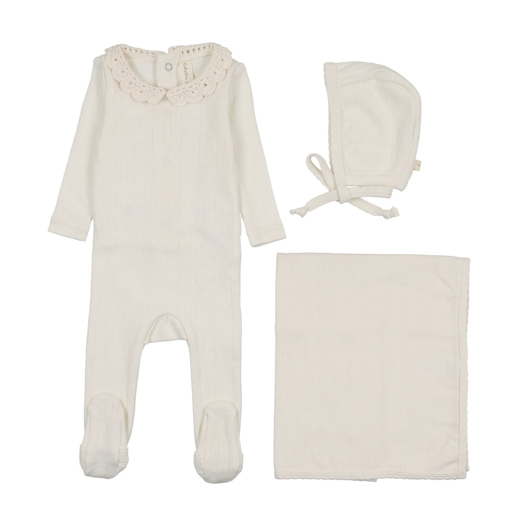 Lilette Crochet Collar Layette Set - Cream/Pink