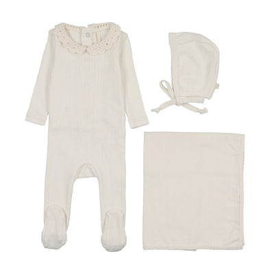 Lilette Crochet Collar Layette Set - Cream/Pink