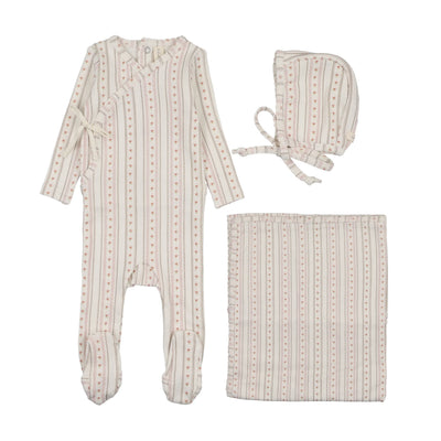 Lilette Linear Print Layette Set - Cream/Pink