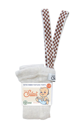 Silly Silas Footless Cotton Tights - Cream Blend Checked - Final Sale